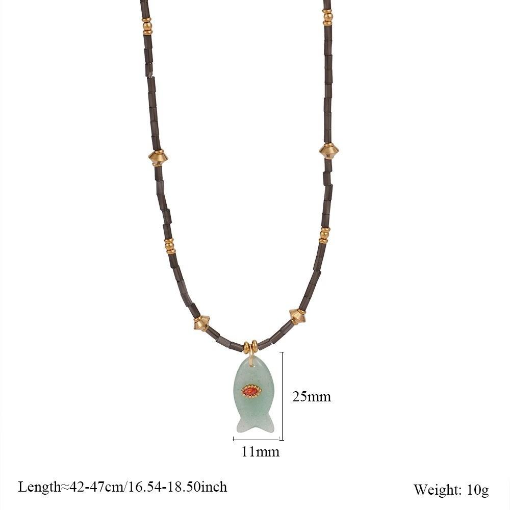 Cylinder Stone Bead Fish Pendant Necklace Colorful Choker Necklace Ocean Style Necklace  Summer