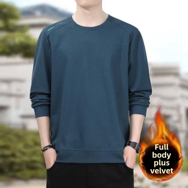 Hanorac pentru bărbați din fleece pentru toamnă și iarnă, hanorac casual, pulover cu gât rotund, cămașă versatilă cu fundul mărimii mari