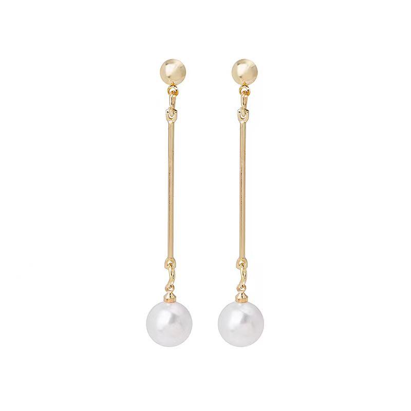 Korean Style Gold-Plated Long Pearl Pendant Earrings for Women