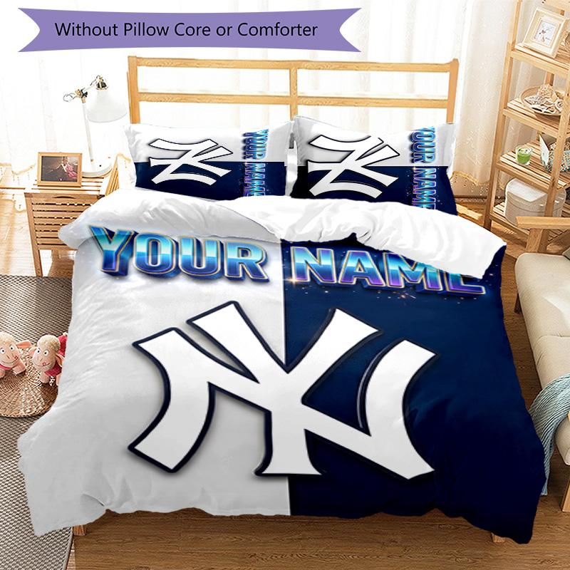 3pcs New York Yankees Cover Set - Personalized Name, HD Printed Bedding with 1 Cover and 2 Pillowcases - Perfect for Home Decor, Easy Care