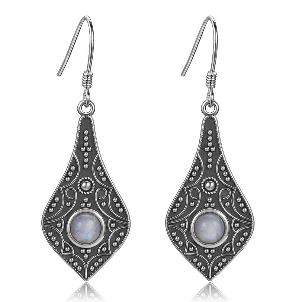 

Этнический стиль 5 мм круглый натуральный лунный камень стерлингового серебра 925 пробы длинные ювелирные серьги для женщин