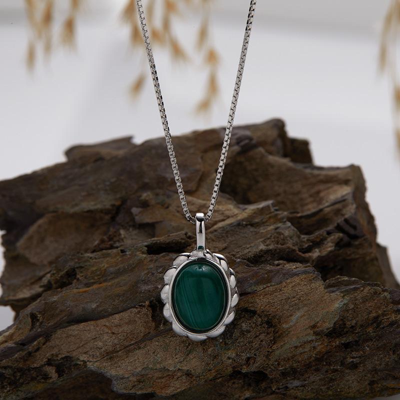 S925 Sterling Silver Natural Blue Gold Tiger Eye Malachite White Shell Color Necklace Light Luxury Multi-Colored Gemstone Pendant Collarbone Chain