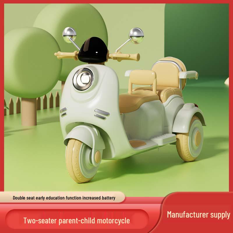 Retro Style Dual-Seat Motorcycle Tricycle for Children Aged 1+, Stable Electric Ride-On Toy