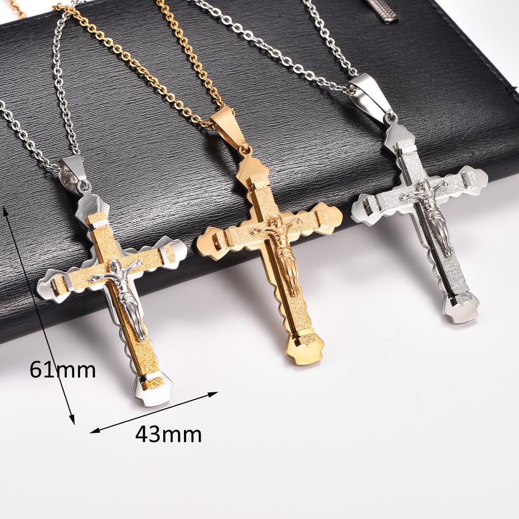 Stainless Steel Punk Jesus Crucifixion Cross Pendant Necklace for Women Men Religious Faith Prayer Charms Chain Metal Jewelry