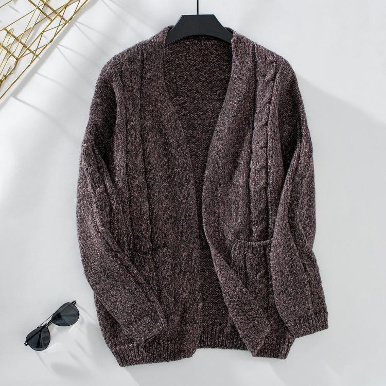 

V-Neck Long Sleeve Knitwear Cardigan Sweater Top Vintage Autumn Winter Solid Color Loose XL темно-рожевого кольору