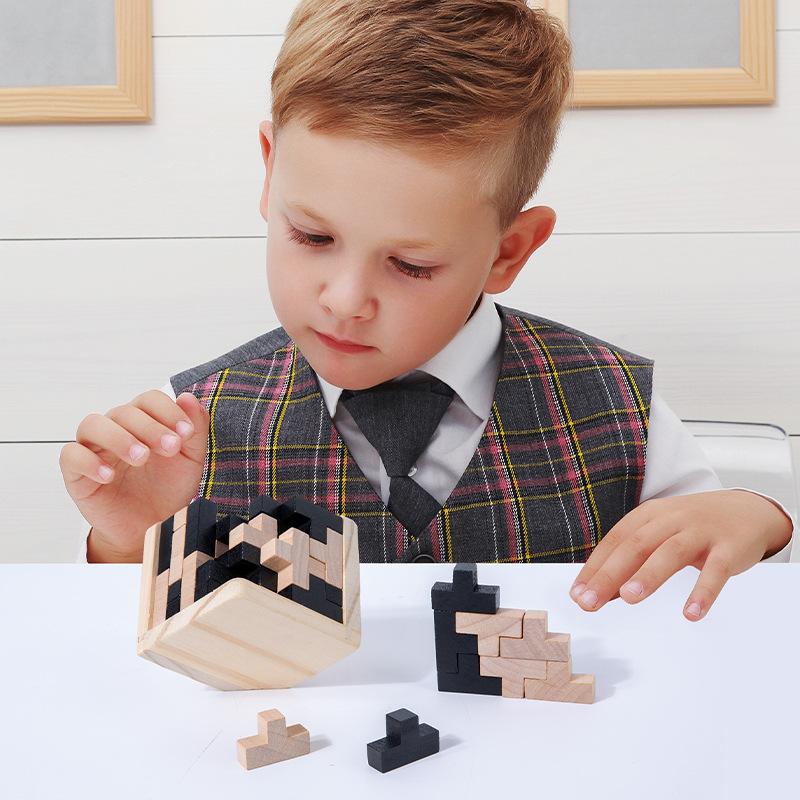 54T Wooden Puzzle Building Blocks Cube Brain Teaser Iq Toy Educational Game For Kids Adults Mind Testing Casual Desktop Toy