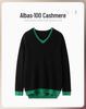 Women's V-Neck Color Block Cashmere Pullover Sweater - Casual, Relaxed, Long Sleeve, Two-Piece Look