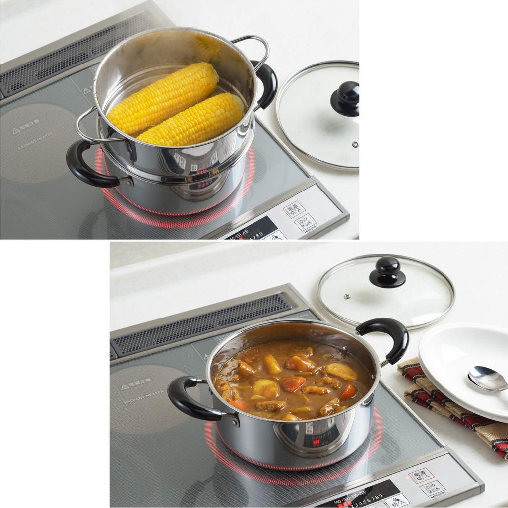 Yoshikawa Two-Tier Steamer, 20cm, 2.8L Capacity, Steaming Calendar, Stainless Steel, Induction Compatible, Gift Wrapping Available, SJ2967