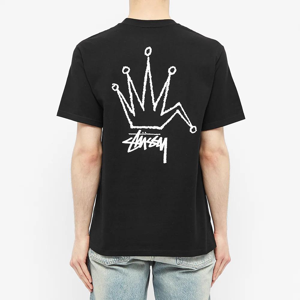 Stussy Old Crown Tee Classic Logo Short Sleeve American Vintage T-Shirt Unisex Tops 1904510-BLACK