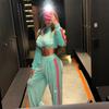 2026 New Cross-border European and American Contrasting Color Velvet Sports Suit Female Spice Girl Short Waist Top High Waist Wide Leg Pants