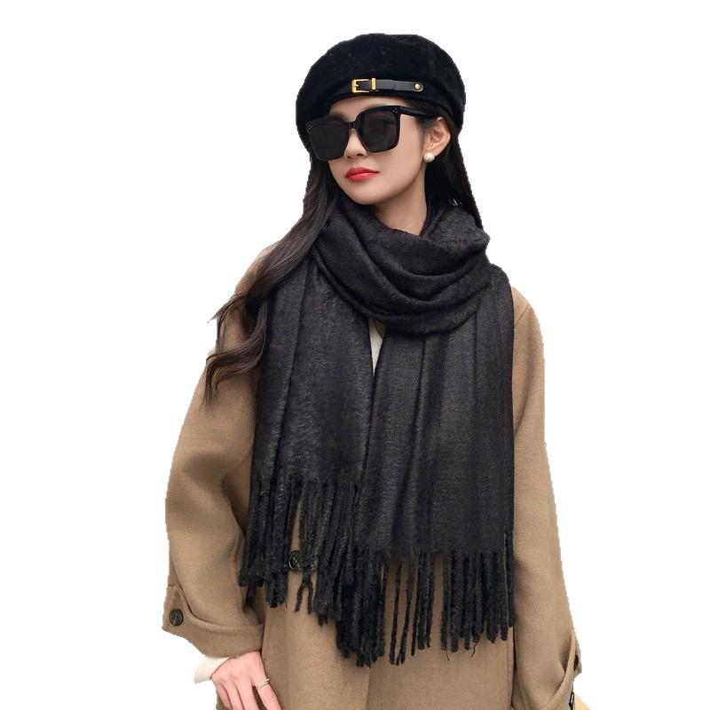 Solid color mink hair scarf light luxury high-end imitation cashmere scarf women's winter Korean men's shawl scarf autumn and winter