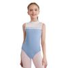 Girls Gymnastics Bodysuit Delicate Lace Collar Sheer Mesh Patchwork Design Sleeveless Leotard