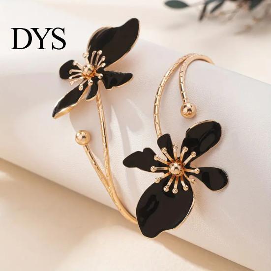 Floral Cuff Bracelet Flower Arm Women Upper Adjustable Open Delicate Wrist Jewelry Bangle Armlet for Party Wedding Holiday Metal