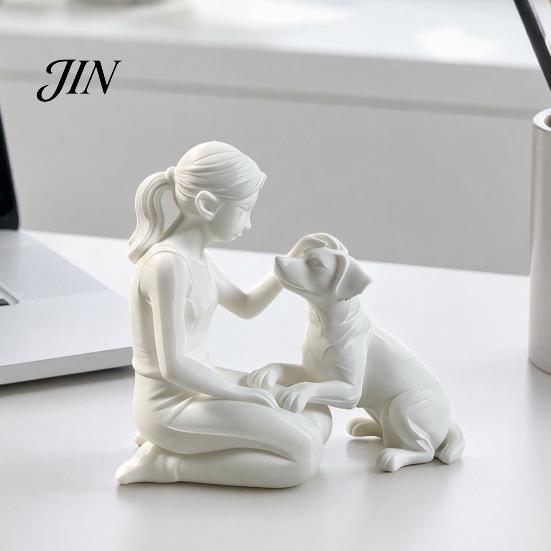 Jedinečná ručně vyráběná památka na mazlíčka 3D tištěná figurka dívky se psem, minimalistická dřepící socha pro domácí dekoraci, emoční dárek soustrasti, léčení