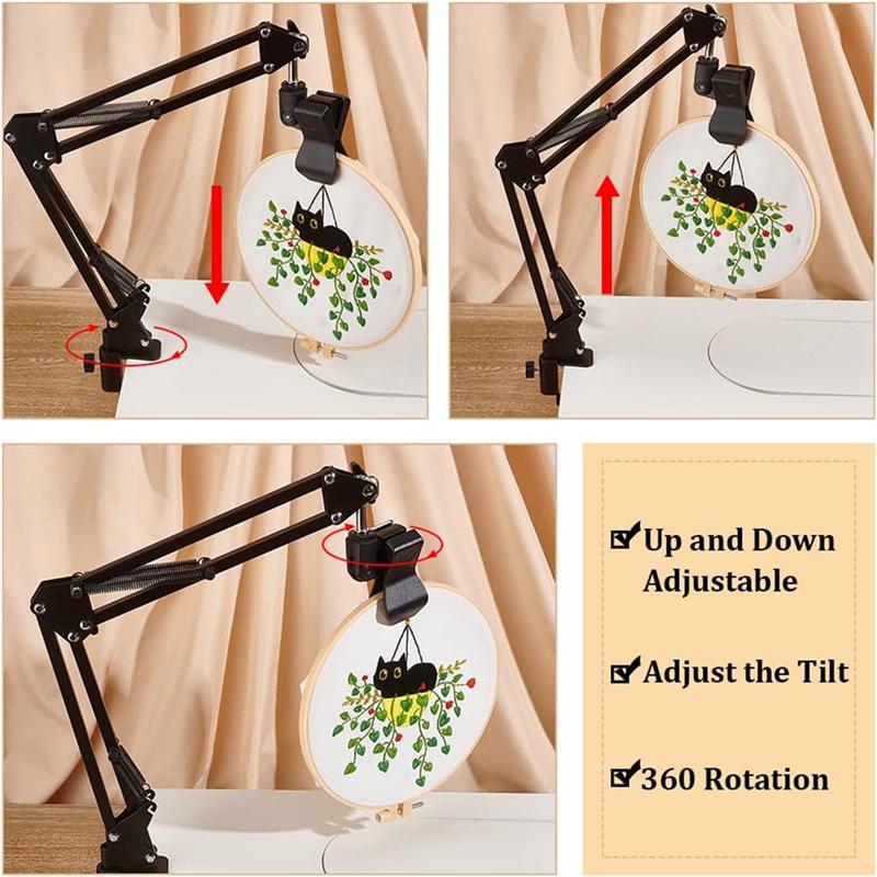 AEE2-Black Embroidery Table Stand Kit Hand Embroidery Hoop Holder 360 Rotated Embroidery Holder Stand For Embroidery Hoops