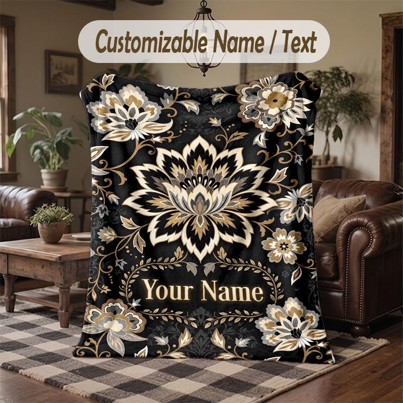 Elegant Floral 7 Theme Throw Blanket Custom Name Text Personalized Blanket Soft Cozy Blanket for Home Sofa Bed