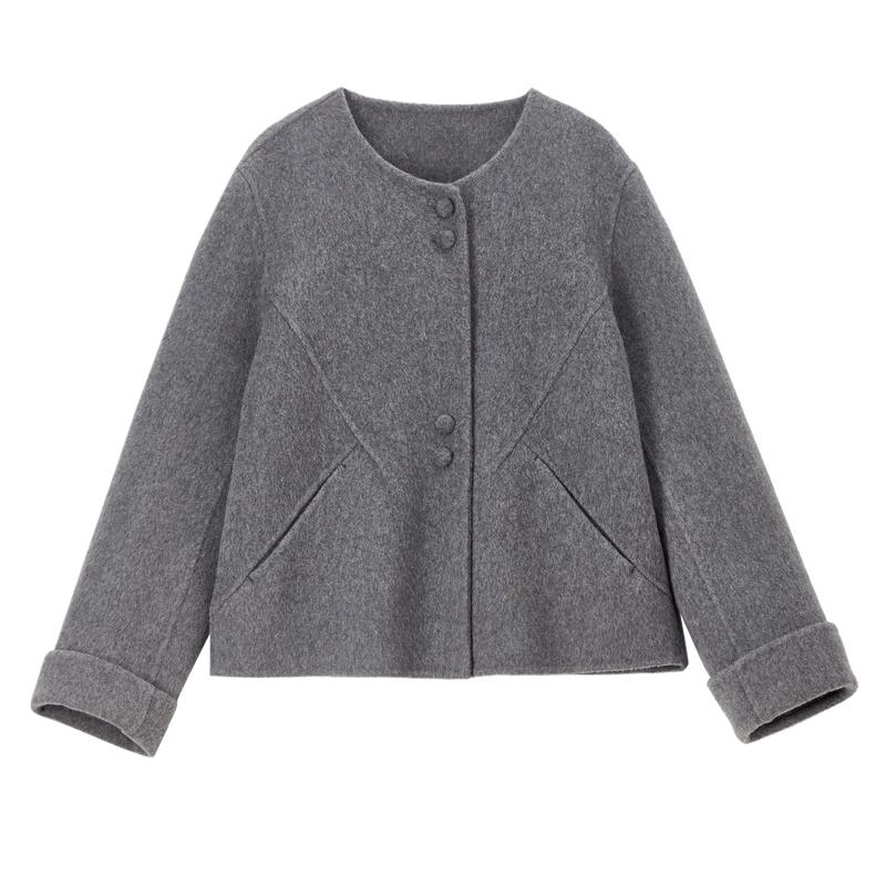 Women's Wool-Blend Round Neck Double-Button Winter Coat