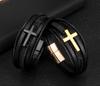 Braided Leather Bracelet with a Gold Cross 19cm