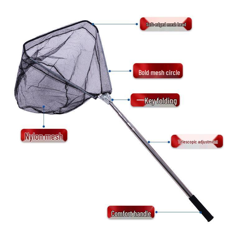 Portable Telescopic Stainless Steel Fish Landing Net with Folding Triangle Head