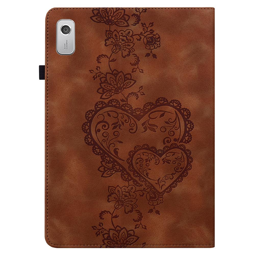 For Lenovo Tab M9 Leather Case Heart Imprint Foldable Stand Card Slot Stylus Holder Tablet Cover