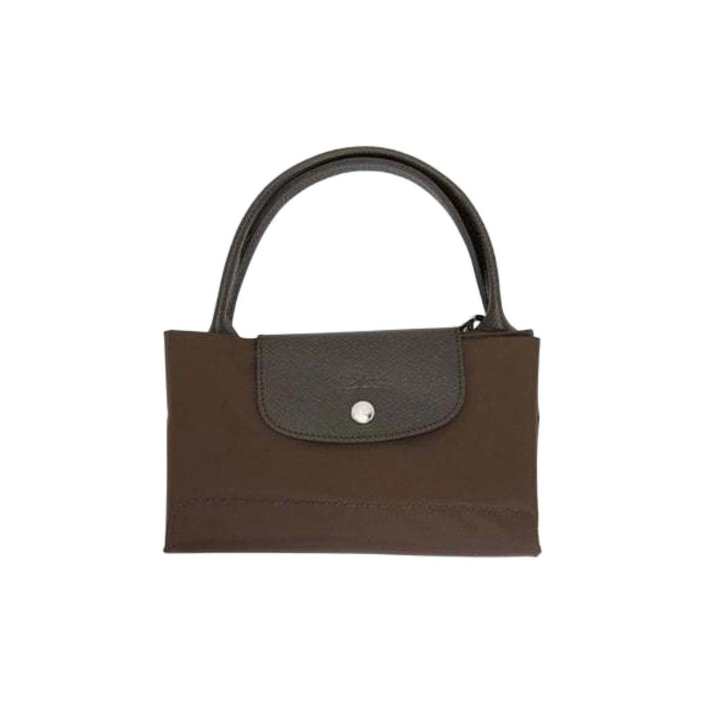 Longchamp Le Pliage Green Logo Kontrastdesign Nylon Knödel-Tragetasche Medium Damen-Tragetaschen Mokka-Braun 1623919002