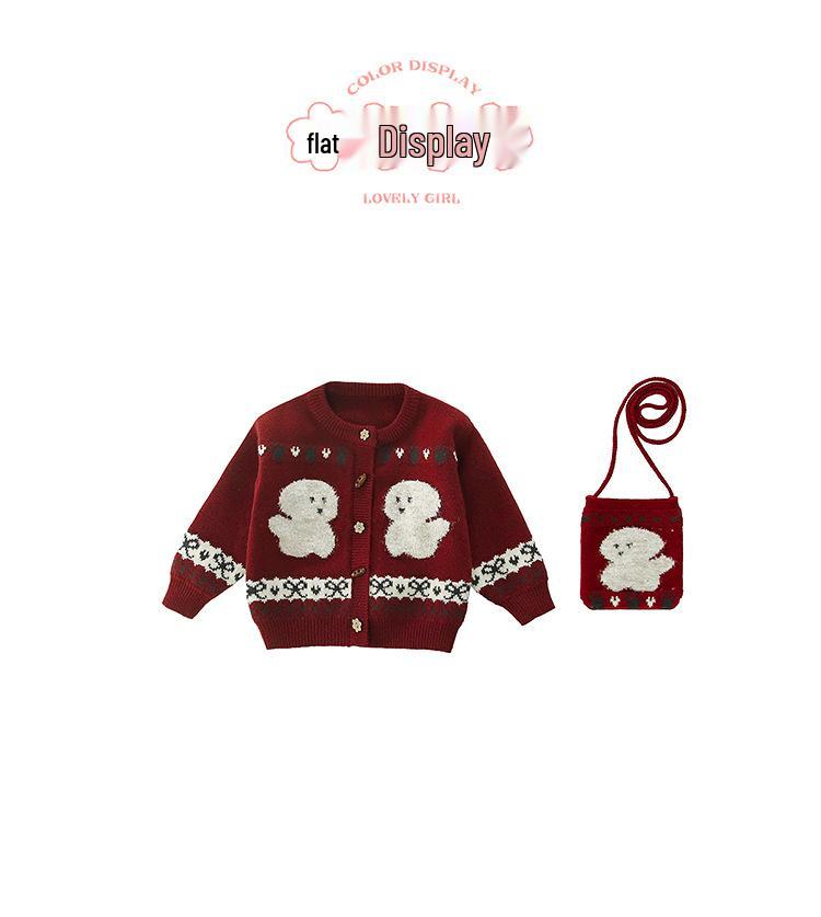 2025 Embroidered Puppy Knit Cardigan for Girls - Trendy Spring/Autumn Sweater