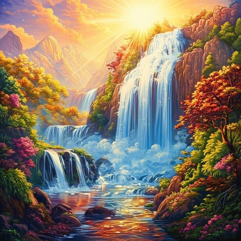 

RUOPOTY Diy Painting By Number Landscape Waterfall Set Paint By Numbers Canvas Painting On Canvas For Adults Art Home Decors 40x40cm NO Frame