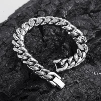 Dominierendes kubanisches Kettenarmband für Herren – cooler Edelstahl, dicker Titan-Hip-Hop-Schmuck mit Schnalle