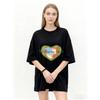 Oversized T Shirt Black Heart Print Follow My Heart Text Casual Wear for Women Summer Streetwear Fashion Top