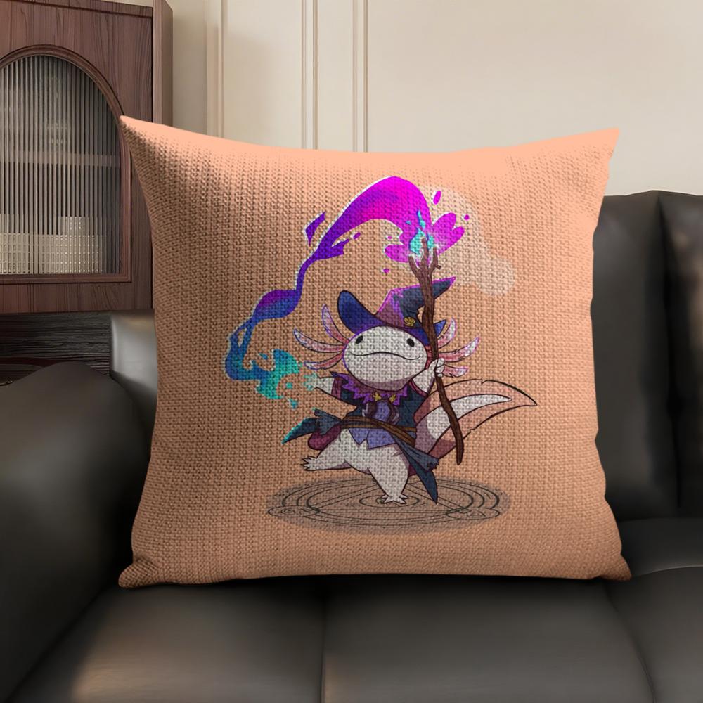 Cute Axolotl Pillow Case Natural Linen Organic Fabric Double-Sided Printing Sofa Home Decor Gift Cushion Cover