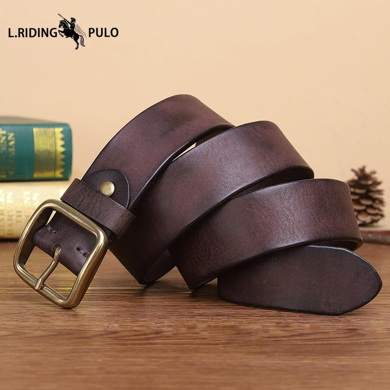 Retro-style Trendy Men's Leather Belt with Pin Buckle, Pure Cowhide, Simple and Versatile, Perfect for Jeans