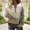 Women Plus Size V Neck Front Zip Long Sleeve Geometric Printed Sweatshirt Off White Black Orange