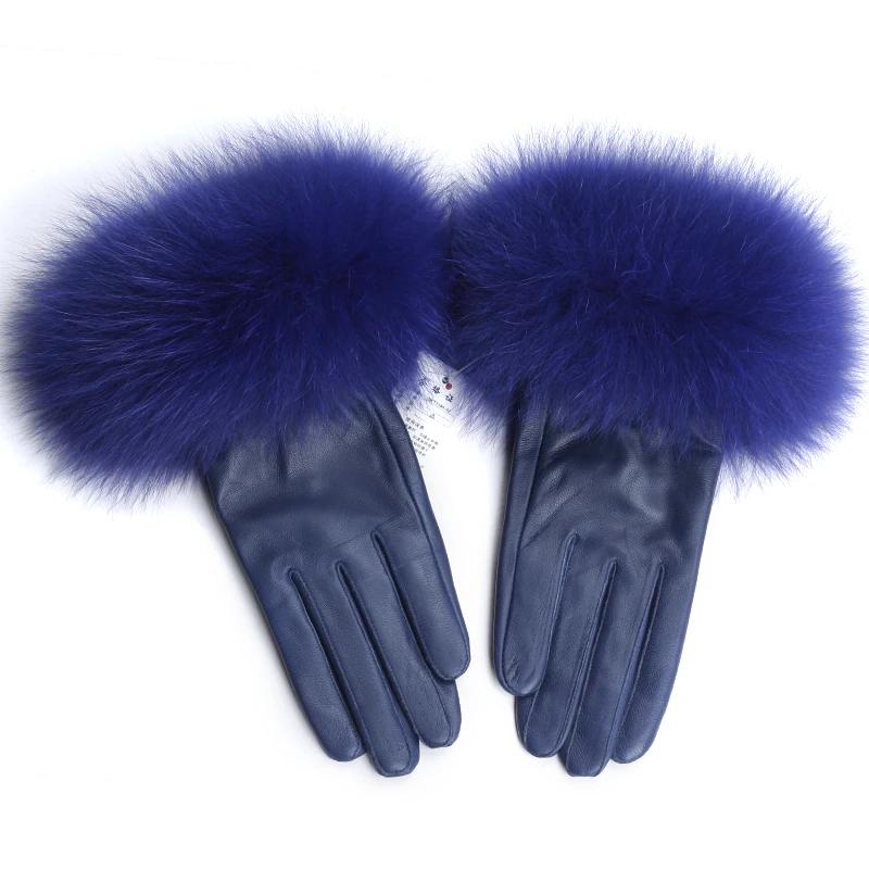 

Sheepskin Natural Fox Fur Trimming Gloves Women s Genuine Leather Wrist Warmer Glove Winter Warm Fashion Mittens Fleece Lining One Size