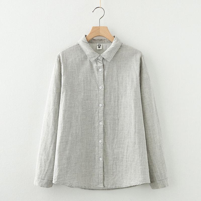 

Весна Осень Заостренный Воротник Однотонный Двухслойная Пряжа Женский Кардиган Длинные Рукава Базовая Рубашка Блузки и Рубашки XXL