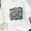 Womens Pearl Print Graphic Tee Casual Summer T-Shirt Blue Jeans Cool Top