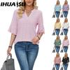 Women's Fashion Casual Solid Color Print 2/1 Sleeve V Neck Blouses & Shirts
