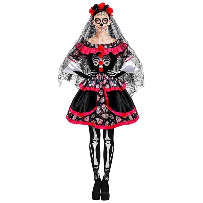 Day of The Deads Costume Sugar Skull Costume Accessories Day Of The Deads Face Tattooed Veil Headbands Fishnet Stockings