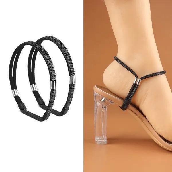 

1 пара женских эластичных ремешков для обуви на высоком каблуке, эластичные ремни для обуви на щиколотке, стразы, нерасшатывающиеся ремни для обуви на высоком каблуке, сменные ремни для щиколотки чёрный
