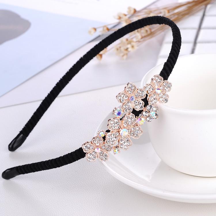 Gold Rhinestone Butterfly Korean Headband & Hairpin Set - Non-Slip Metal Hair Accessories