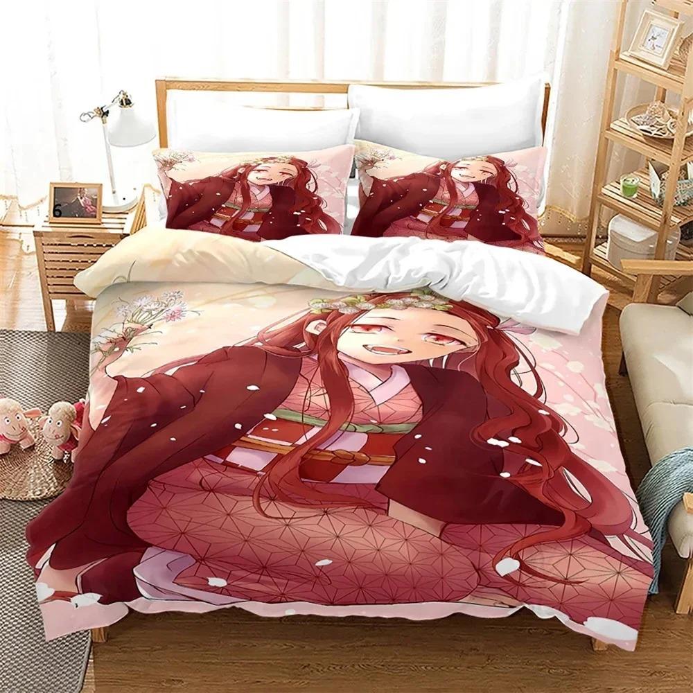 Nezuko Kamado súprava posteľnej bielizne Anime Demon Slayer Obliečka na prikrývku Posteľná bielizeň pre 1 manželku s manželskou posteľou Queen Size 3d Deti Dievča Chlapci Darček