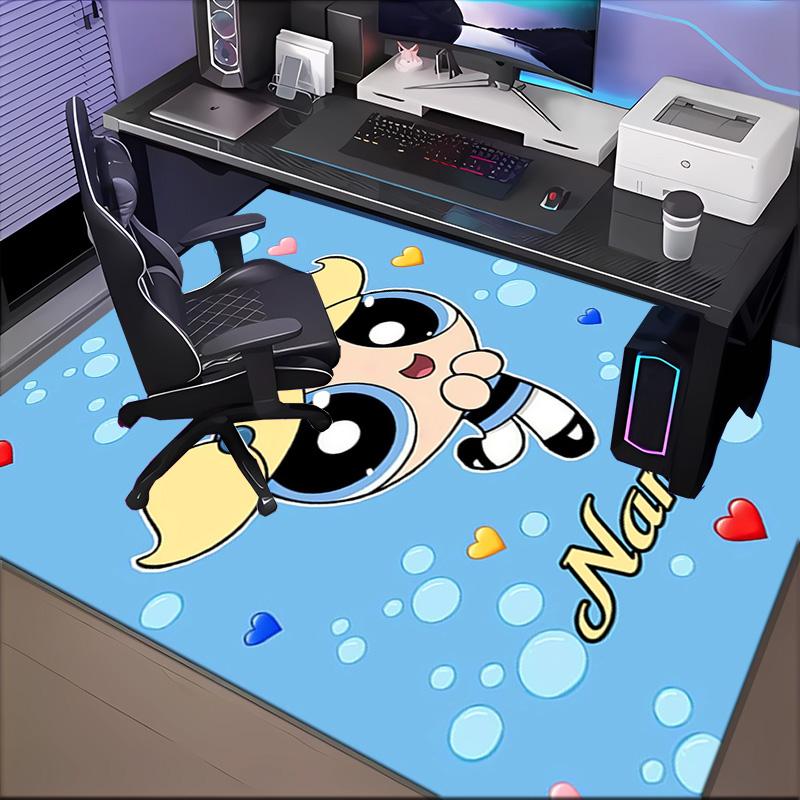 Benutzerdefinierter Name Powerpuff Abenteuer Teppich Spiel Teppich, Fußmatte für Schlafzimmer Wohnzimmer Eingangsbereich Teppich, Heimdeko Idee Geschenk für Weihnachten Geburtstag