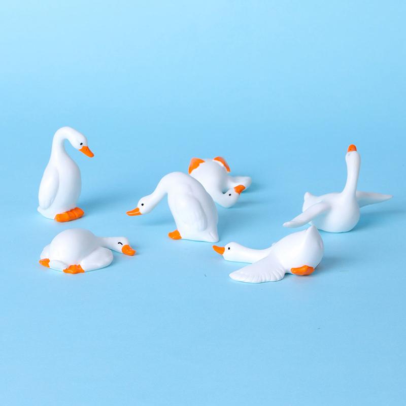 6Pcs Mini Resin White Goose Figurines Cute Cartoon Design And Vivid Colors For Desktop Decor Bonsai Micro Landscape Diy Craft
