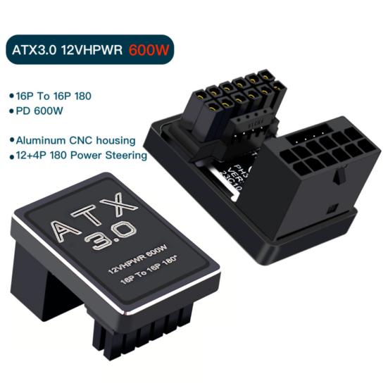 

Адаптер питания 12VHPWR 600 Вт Plug-and-Play 12 + 4 16-контактный переходник между мужчинами и женщинами, вращающийся на 180 градусов для офиса