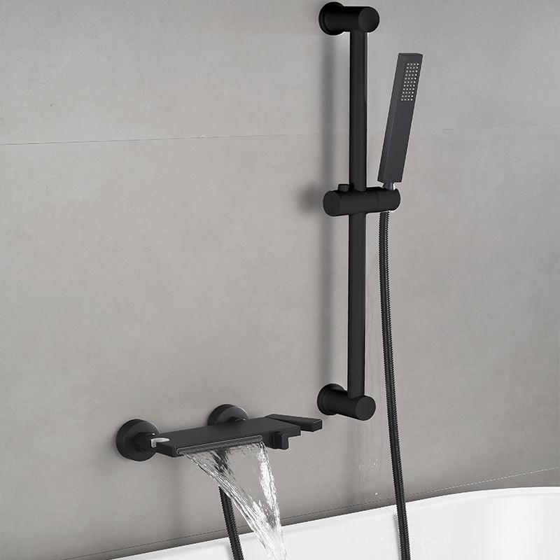 Black Bathtub Shower Set Hot & Cold Black Bathroom Shower Faucet Gray Bathroom Foldable Shower Faucet Set with Slid Bar Brass