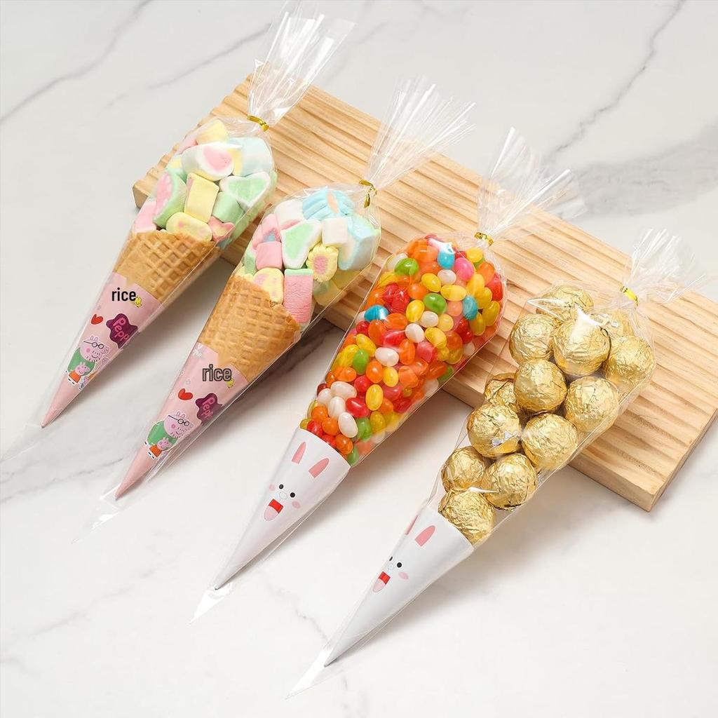 Transparent OPP Triangular Popcorn Bags for Party Candy and Snack Packaging