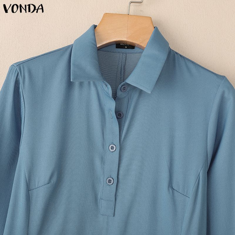 VONDA Elegante Damen Reverskragen Langarm Knöpfe Lässig Büro Dünne Hemden Kleid