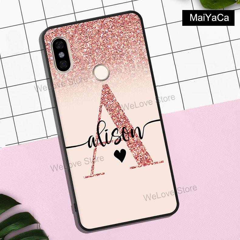 Custom Name Initials Rose Gold marble For Xiaomi Redmi Note 11 10 9 8 Pro 10S 9A 9T Mi 11 Lite 11T POCO X3 Pro GT M3 M4 F3 Case