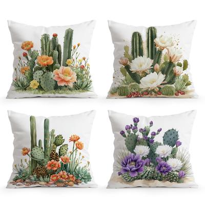 4pcs/setdesert Cactus Pattern Cushions Pillowcase Polyester Cushion Cover Throw Pillow Pillowcover Home Car Sofa Decor