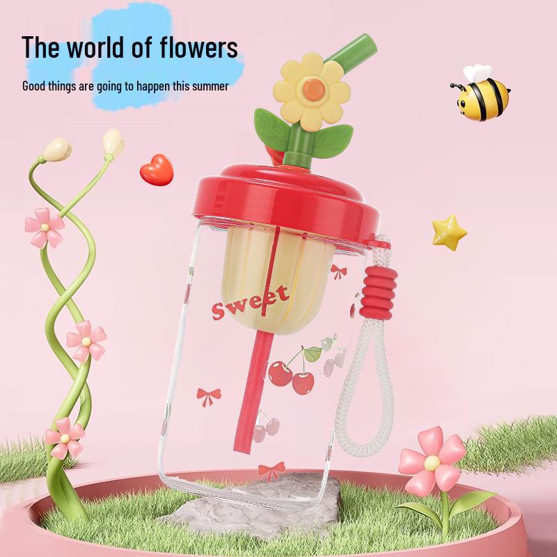 Influencer Portable Glass Cup with Lanyard and Straw - Stylish Girls' Water and Coffee Cup Gift