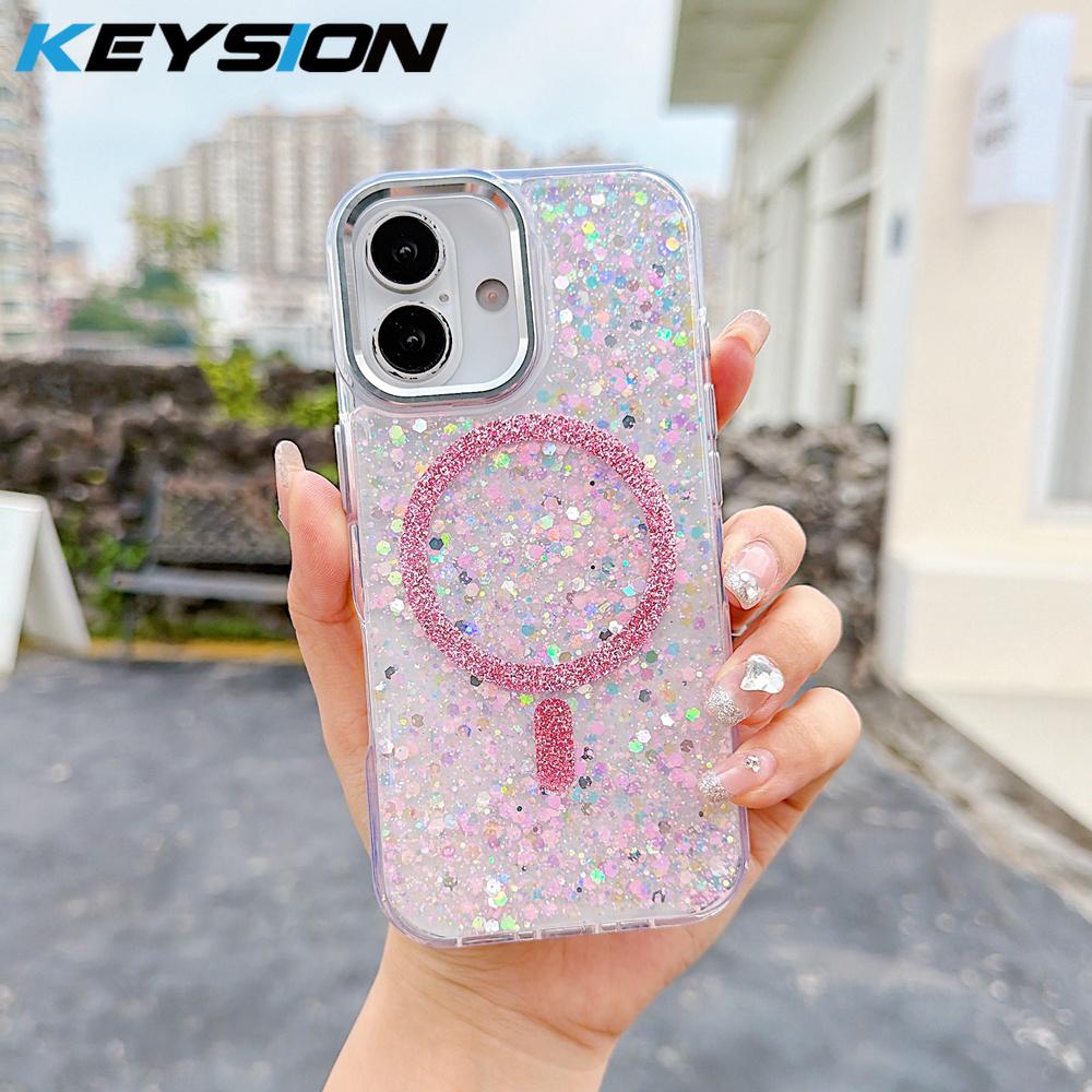 KEYSION Luxuxy Glitter Magnetic Phone Case for MagSafe for iPhone 12 13 14 Pro Max 14 Plus Soft TPU+PC Shockproof Back Cover